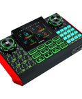 G9 Live Sound Card And Streaming Mixer with Built-In Audio Interface for Smartphones and PCs, 4.5 inch HD screen, controls visible