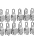 Twelve Piece 6mm Rope Guide Pulley Blocks For Outdoor Use With Swivel Cable Lifting Rollers, Workhorse For Hanging Loads, Rigging, And Material Handling, Durable Wheel Bearing System For Smooth Sliding set of 12 silver metal pulley blocks