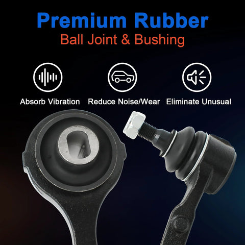 Front view of premium rubber ball joint and bushing for front suspension control arm