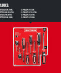 Bi-Material Eight Piece Screwdriver Set With Durable Black Oxide Tips, Quick Rotation Control, and Textured Torque Grip in packaging