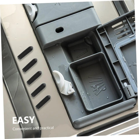 Heavy Duty Dishwasher Rack Prong End Caps 200 Pack Black Plastic Tip Protectors in a dishwasher compartment.