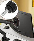 Close-up of 100 Pack Thumb Screws Set, 4 X 10 Mm Carbon Steel Heavy Duty Knurled Knob Screws installed on a monitor stand