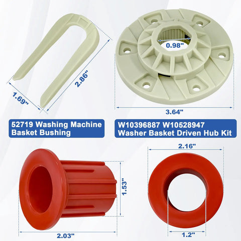 Complete Washer Basket Repair Kit Featuring Driven Hub And Heavy Duty Bushing Assembly includes components for top load washers.