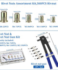 All In One Nutsert Rivet Nut Tool Kit With 500Pcs Metric Nuts M3 M4 M5 M6 M8, Pro Grade Nutsert Tool Set for various projects.