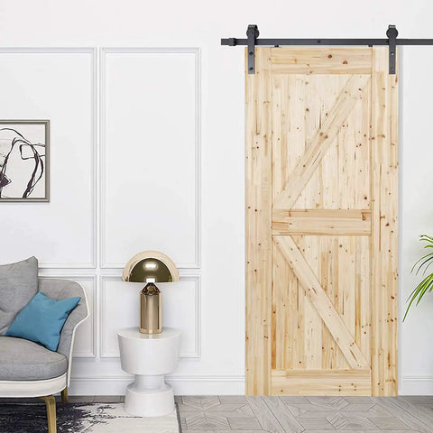 Heavy Duty Rock Solid Carbon Steel Barn Door Track System With Super Slick Matte Black Finish And No Fuss Mounting Hardware For Modern Single Door Spaces with wooden door in stylish indoor setting