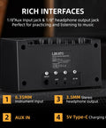Back view of Portable Mini Guitar Amplifier With Clean And Distortion Channels 5W Rechargeable Bluetooth Practice Amp, showing inputs and ports.