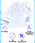 Three Piece Unisex Pro Lab Coat Set For Women And Men, Long White Medical Coat, Medium, No Pilling, Polyester-Cotton