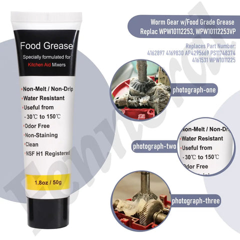 Heavy Duty Worm Gear Kit With Food Grade Grease And Gasket For Stand Mixers Replacement WPW10112253 kit with grease tube and gear images