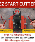 EZ Start Cutter on Heavy Duty Manual Copper Wire Stripping Machine for 18 AWG to 1-1/2 Inch Cable, hands using cutter