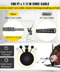 Comparison of 100 FT x 1/2 IN core cables for Heavy Duty Electric Drain Auger With One Hundred Foot Steel Core Snake For Two To Four Inch Pipes Five Hundred Watt Motor And High Speed Drain Cleaner Machine That Kicks Out Wicked Sink Clogs Real Quick.
