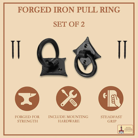 Mystic Colonial Cast Iron Ring Pull Handles With Screw Blackened Hammered Finish Antique Cabinet Hardware For Cabinets Drawers