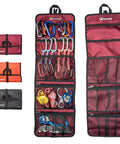 Climbing Quickdraw Hanging Storage Bag With Carabiner Hooks, Durable Waterproof Foldable Roll Bag, Orange Organizer in use
