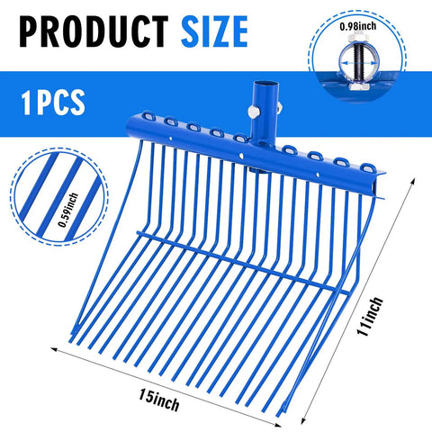 Heavy Duty Manure Fork Replacement Head For Metal Pitchfork, Angled Tines Garden Rake Attachment, 15x11 in, Blue