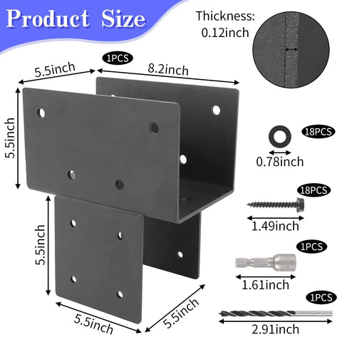 Boss Grade Heavy Duty Galvanized Steel Post Caps Tie Bracket Set For Wood Posts 6x6 Inside Mount Black Pergola Connector Brackets Two Pack For Secure Outdoor Posts