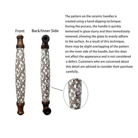 Two Pack Ceramic And Zinc Alloy Vintage Cabinet Knobs In Rich Brown With Floral Motif And Five Inch Hole Spacing front and back view