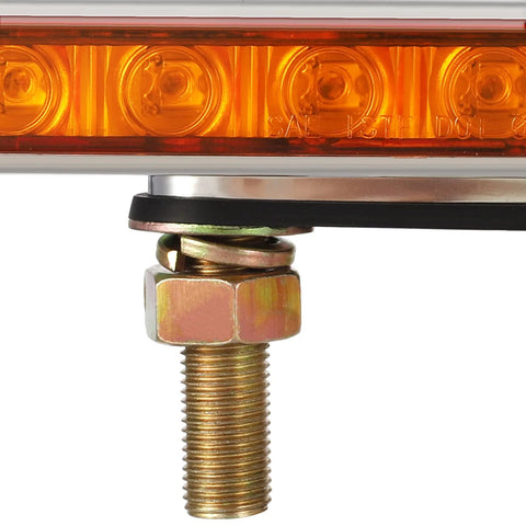 LED trailer light bar installed on threaded stud mount with amber lens and chrome plastic housing.