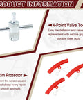 4-point valve tool and rim protectors from 15 Inch Tire Spoon Kit For Motorcycle ATV Bike Mower Tractor With Rim Protectors Valve Tool Cores Caps Stems And Storage Bag Pro Grade Heavy Duty Tire Changing Set.