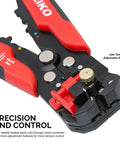 Close-up of 3 In 1 Automatic Wire Stripper Cutter And Crimping Tool with adjustable jaw tension knob detail for copper and aluminum wires up to 10 AWG.