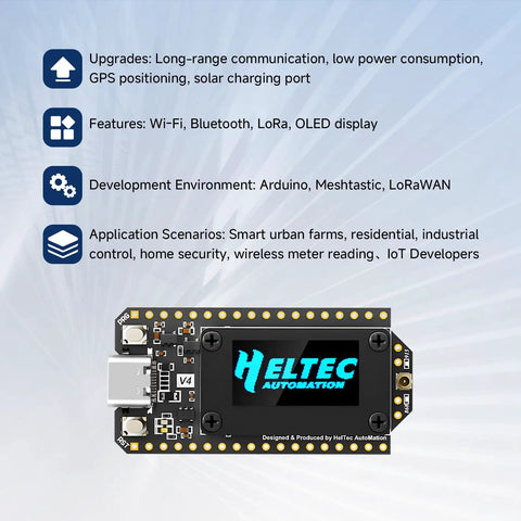 All-In-One ESP32 LoRa V4 Development Board With SX1262 Module and OLED Display, featuring WiFi, Bluetooth, and GPS