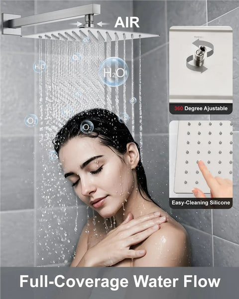 High Pressure Shower System With 2 In 1 Handheld Sprayer Wall Mounted Fixture Rough In Valve 10 Inch Brushed Nickel Shower Head