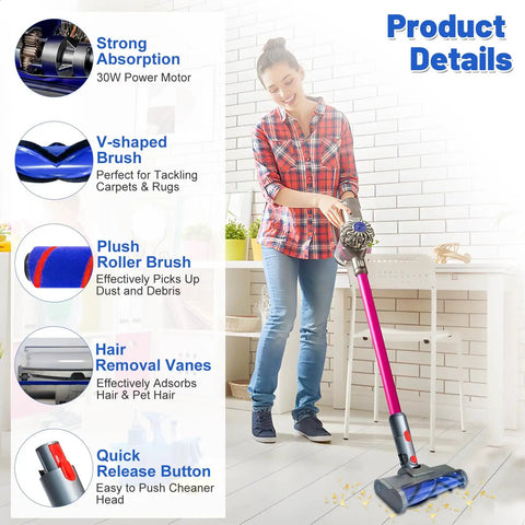 Cordless Vacuum Head Attachment For V7 To V15, Hassle-Free Anti-Tangle Motorhead With LED Light, product details overview