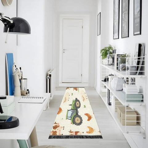 Farm Animals Cartoon Tractor Runner Rug 2x6 Hallway Mat Perfect For Narrow Hallways Machine Washable Non Slip Low Pile Long Carpet