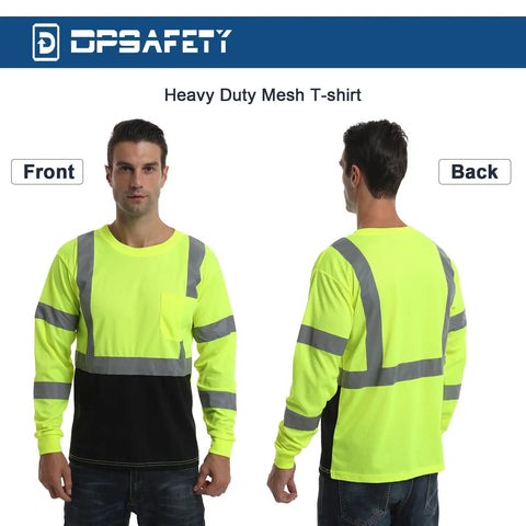 Kickass High Visibility Class 3 Hi Vis Safety Shirt With Reflective Strips And Pocket Long Sleeve quick dry mesh in lime and black