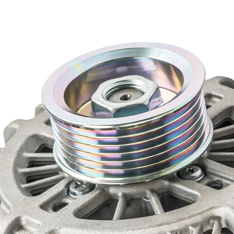 Close-up of 6-groove pulley on 110 Amp 12V CW Alternator Replacement For Infiniti G35 Coupe 2003-2004, G35 2005-2006, FX35 2003-2008.