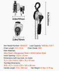 VEVOR 1/2 ton manual lever chain hoist with 5 ft alloy steel G80 chain, dual pawl brake, 360° rotating hook