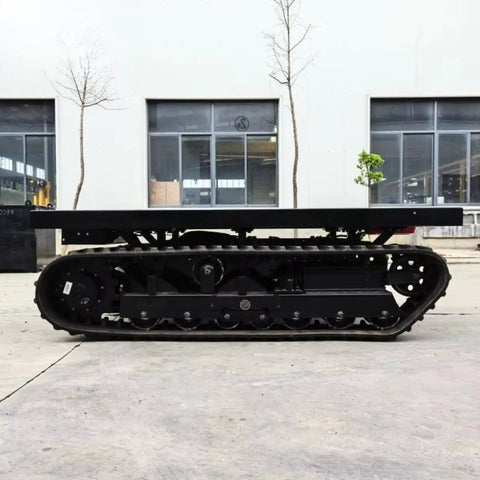 Heavy Duty Self Propelled Machinery Moving Dolly With Remote Control For Industrial Equipment Transport showcasing side view with tracks and flat surface.