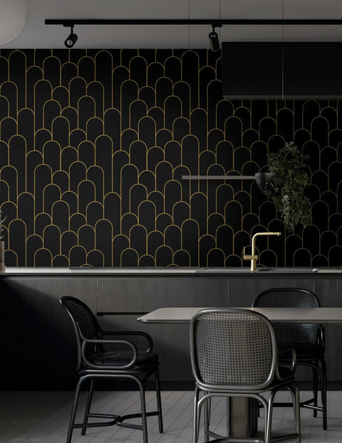 Black And Gold Dope Geometric Peel And Stick Wallpaper For Bedroom Modern Removable Self Adhesive Wall Covering Waterproof Vinyl 17.3 By 118.7 Inches Decorative Peel And Stick Vinyl For Walls Durable Finish Easy Install in kitchen