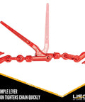Tough As Nails Lever Load Binder For Half Inch Grade 70 Chain With 13000 Pound Working Load Limit And 52000 Break Strength Rock Solid Forged Steel Hauling Clamps Two Pack Heavy Duty Rigging Gear shown with lever mechanism.