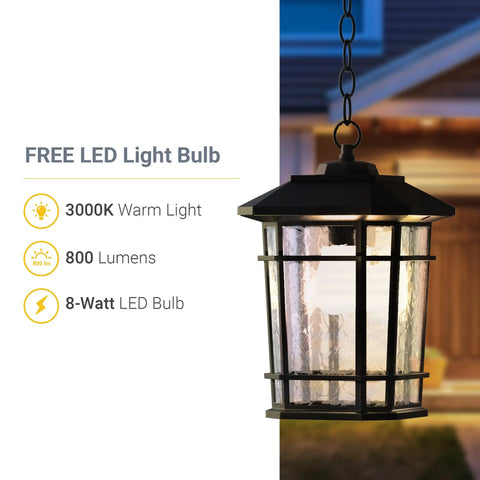 Outdoor LED Pendant Light 3000K Warm 800 Lumens Farmhouse Porch Hanging Fixture With Industrial Open Frame Vintage Loft Vibe Exterior Light Retro Ceiling Pendant For Porch