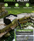 Outdoor Waterfall Kit With LED Lights And 880 GPH Pump 12 Inch 304 Stainless Spillway in garden pond setting