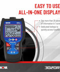 No Hassle OBD2 Code Reader And ABS Scan Tool With Fix And Part Recommendations showcasing all-in-one display screen