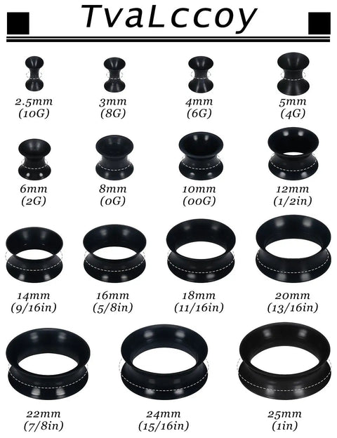 Soft Flesh Silicone Ear Gauges Tunnels Stretching Kit for Men and Women Dope Starter Kit 00g 0g 2g Plugs Black Hypoallergenic
