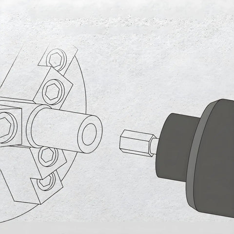 Diagram of Rotary Broach Tool Holder 3/4 Inch Shank For 1/2 Inch Broaches Pro Grade Lathe Accessory with hexagonal broach detail.