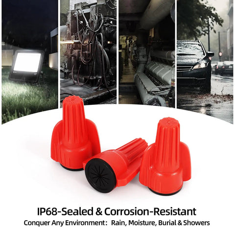 Waterproof Wire Connectors 50 Pack for 18 to 10 AWG Wiring Silicone Filled IP68 Pro Grade shown with landscape lighting