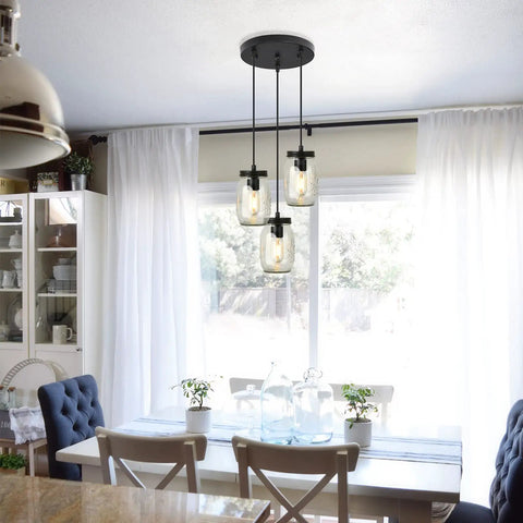 Three Light Mason Jar Pendant Lights For Kitchen Island Farmhouse Chandelier Ceiling Mount Black Rustic Hanging Lighting