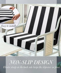 Eight Pack Striped Patio Cushion Covers for Outdoor Furniture Elastic Slipcovers fit most cushions with non-slip design.
