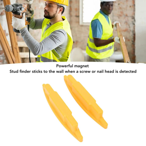 GOWENIC 2PCS Magnetic Stud Finder for Drywall and Wood, powerful magnets, two yellow tools, construction use.