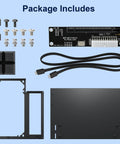 Package includes components for OCuLink eGPU dock setup, including a 39-inch cable, black chassis, and mounting screws.