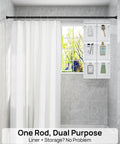 Heavy Duty Tension Shower Rod 42 To 83 Inches No Drill No Slip Adjustable With Strong Spring Pole Rust Resistant Black Curtain Rod in bathroom