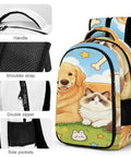 Sunny Grass Pet Duo Printed Unisex Backpack with pet designs, 12.6 x 7.3 x 16.5 in, features handle, straps, zipper, pockets