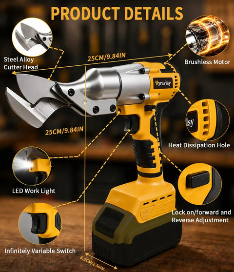 Top Rated Cordless Brushless Metal Shears Compatible With Dewalt 20v Max Power Tools Battery Only, showing steel alloy cutter head and LED work light.