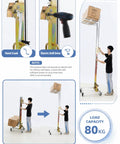Heavy Duty Cabinet Lifter Stacker Supports 60/80kg For Easy Panel Installation showing manual lift and electric drill use.