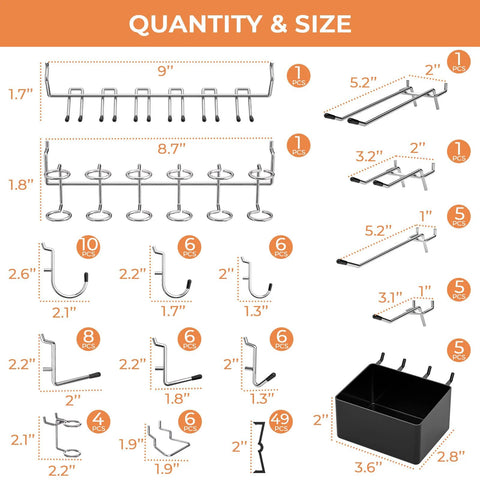 Front view of INCLY 120pcs pegboard accessories kit with hooks, rings, and bins for 1/8 to 1/4 inch pegboards (Amazon)