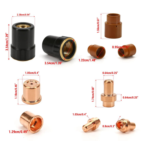 Components of 12Pcs Plasma Electrode And Tip Cutter Kit For Trafimet CB50 40 Amp Plasma Torch Replacement Consumables