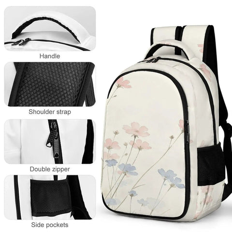 Wildflower Blooms Print Unisex Backpack Large Capacity For School, Travel, And Daily Use with breathable polyester and zipper