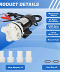 Close-up of 12V DC Self Priming DEF Transfer Pump Electrical Diaphragm Pump with adapters and seal rings, product details highlighted.